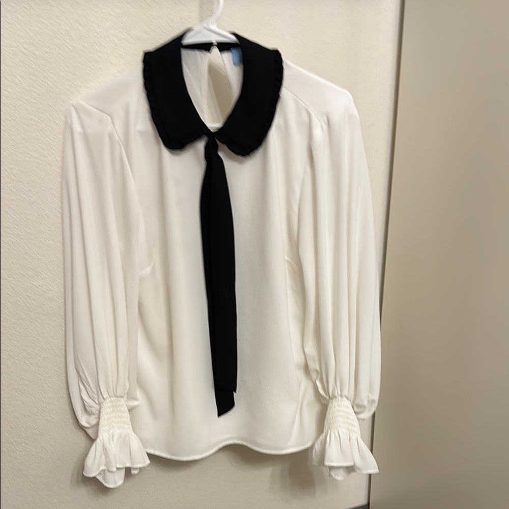 CeCe White Blouse with Black Collar and Tie